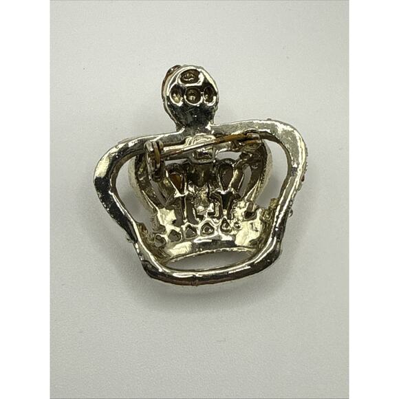 Vintage Crown Brooch Gold Tone Rhinestone Simulated Opal Cabochon LOOK READ - Picture 5 of 8